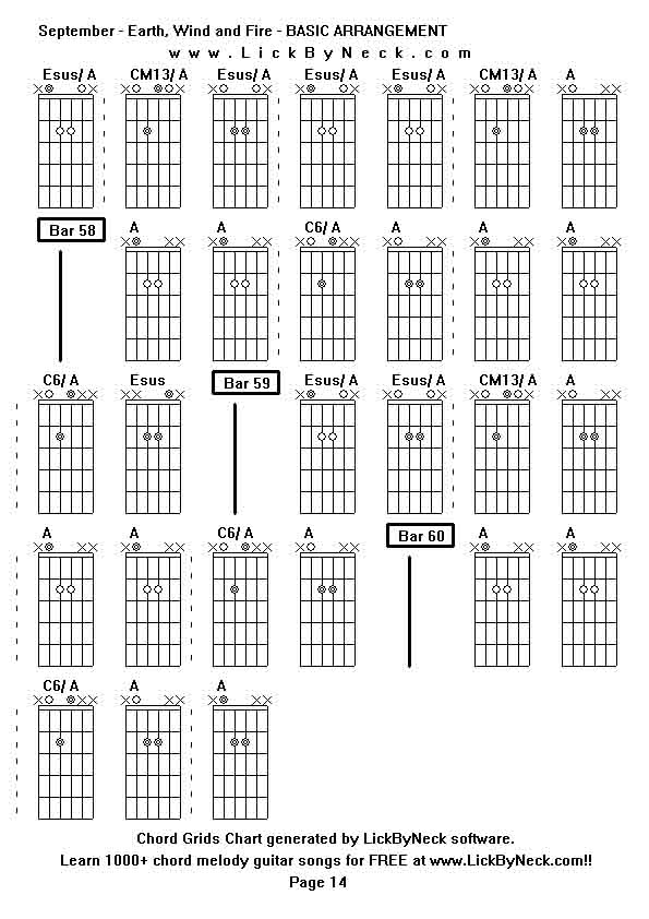 Chord Grids Chart of chord melody fingerstyle guitar song-September - Earth, Wind and Fire - BASIC ARRANGEMENT,generated by LickByNeck software.